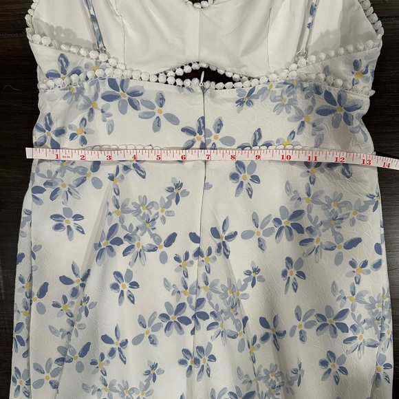 White Floral Midi Dress Size Small Side Slit Cottagecore Garden Girl Fairy - Picture 7 of 11